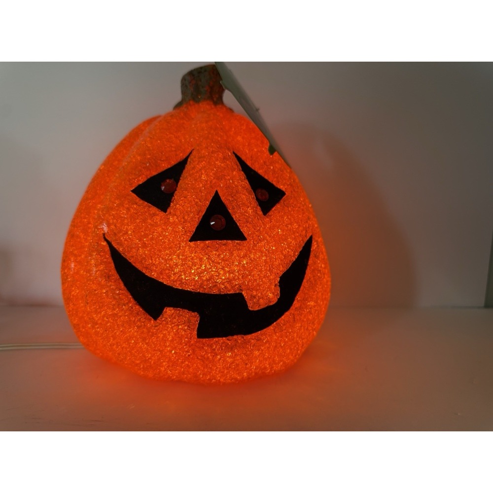 Vintage Seasons 9" Light Up Sparkling Pumpkin Popcorn Plastic Jack O Lantern NWT